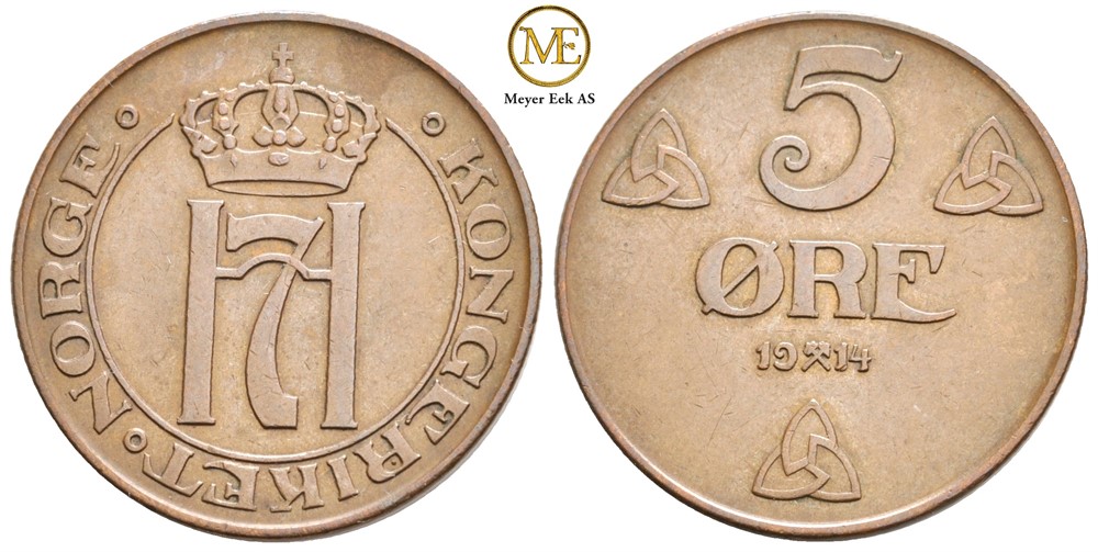 5 øre 1914 Haakon VII. Kv.God 01