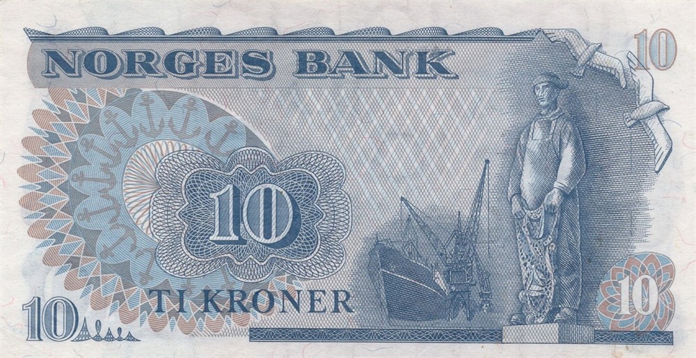 10 kroner 1972 QJ erstatningssedler i serie. Kv.01-0/01