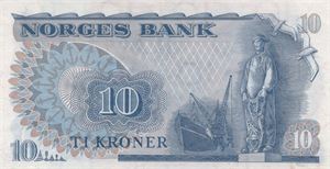 10 kroner 1972 QJ erstatningssedler i serie. Kv.01-0/01