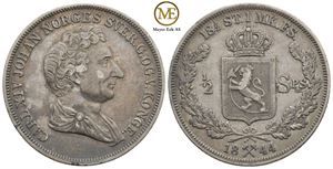 1/2 speciedaler 1844 Carl XIV Johan. Kv.1+