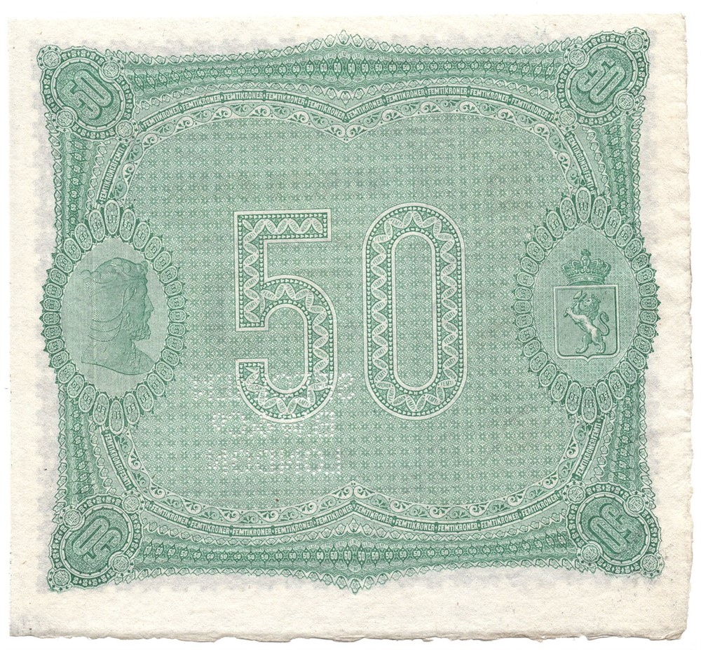 50 kroner 1876-77 Oscar II Specimen. Kv.0/01
