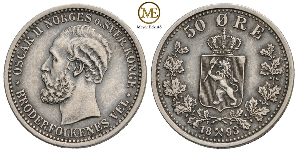 50 øre 1893 Oscar II. Kv.1+/01