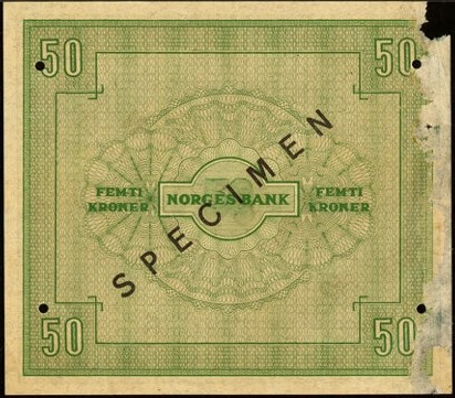 50 kroner 1947 X.0000000 Specimen. Kv.01