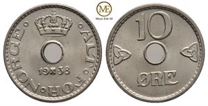 10 øre 1938 Haakon VII. Kv.0