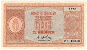 10 kroner 1951 P.6649043. Kv.0