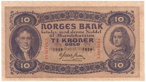 10 kroner 1939 Z.3549663. Kv.0