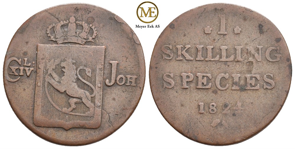 Skilling 1824 Carl XIV Johan. NM.60. Kv.1-