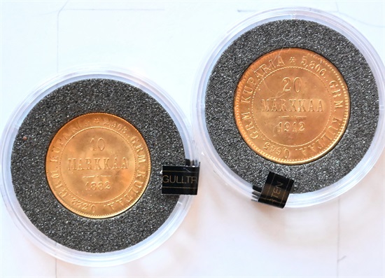 Finland 10 mark og 20 mark 1876 og 1912 kv. 0/01 og 0
