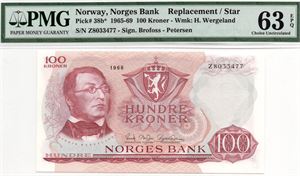 100 kroner 1968 Z. Erstatningsseddel. 63 EPQ