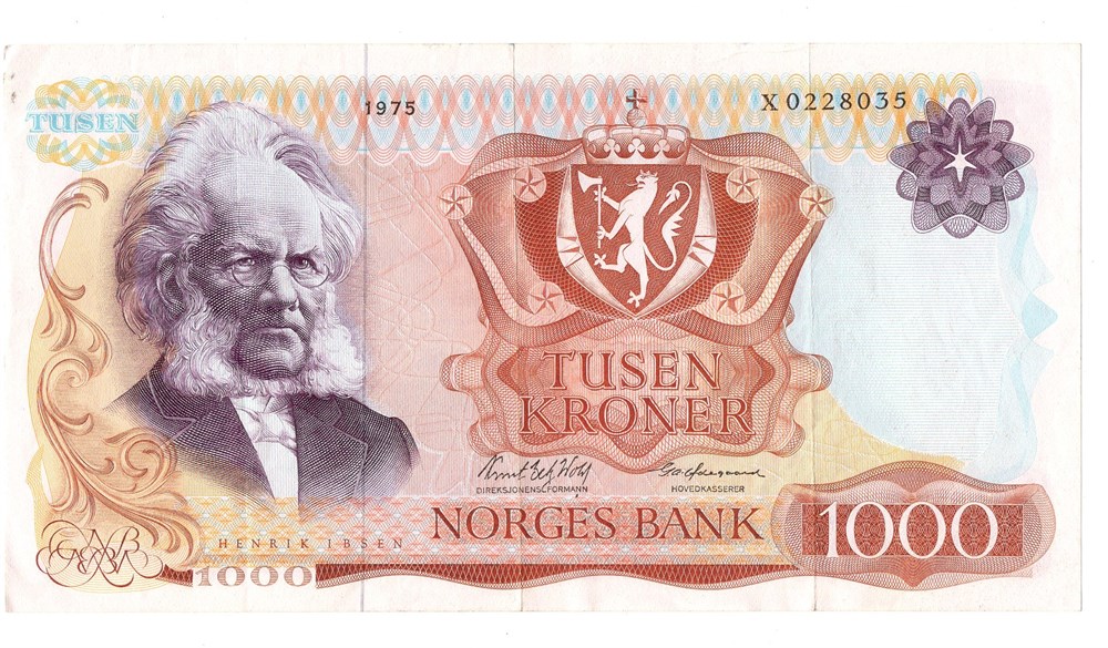 1000 kroner 1975 X. Erstatningsseddel. Kv.1