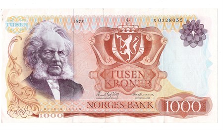 1000 kroner 1975 X. Erstatningsseddel. Kv.1