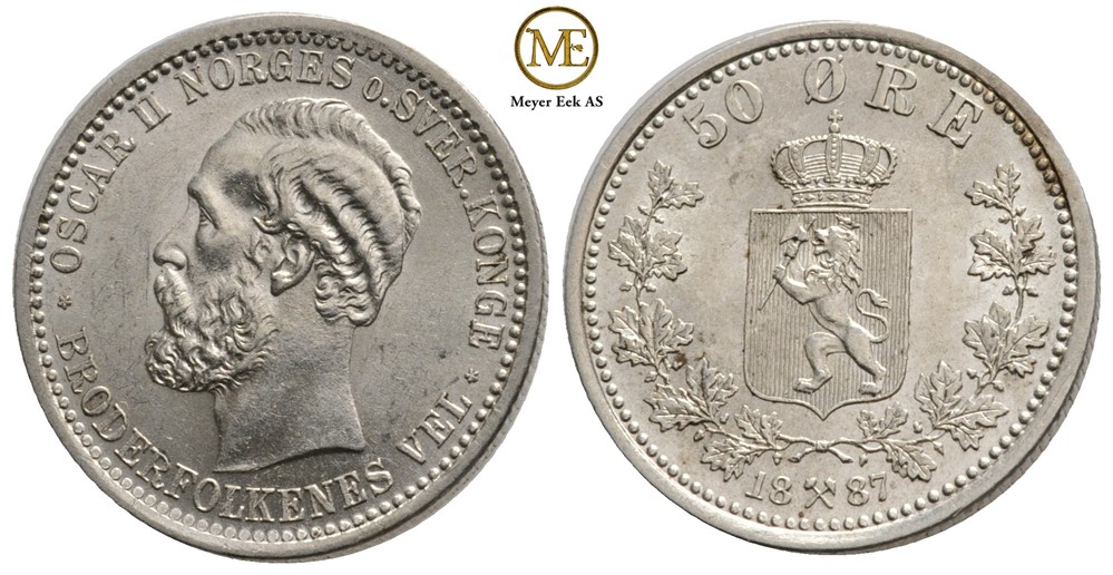 50 øre 1887 Oscar II. Kv.0