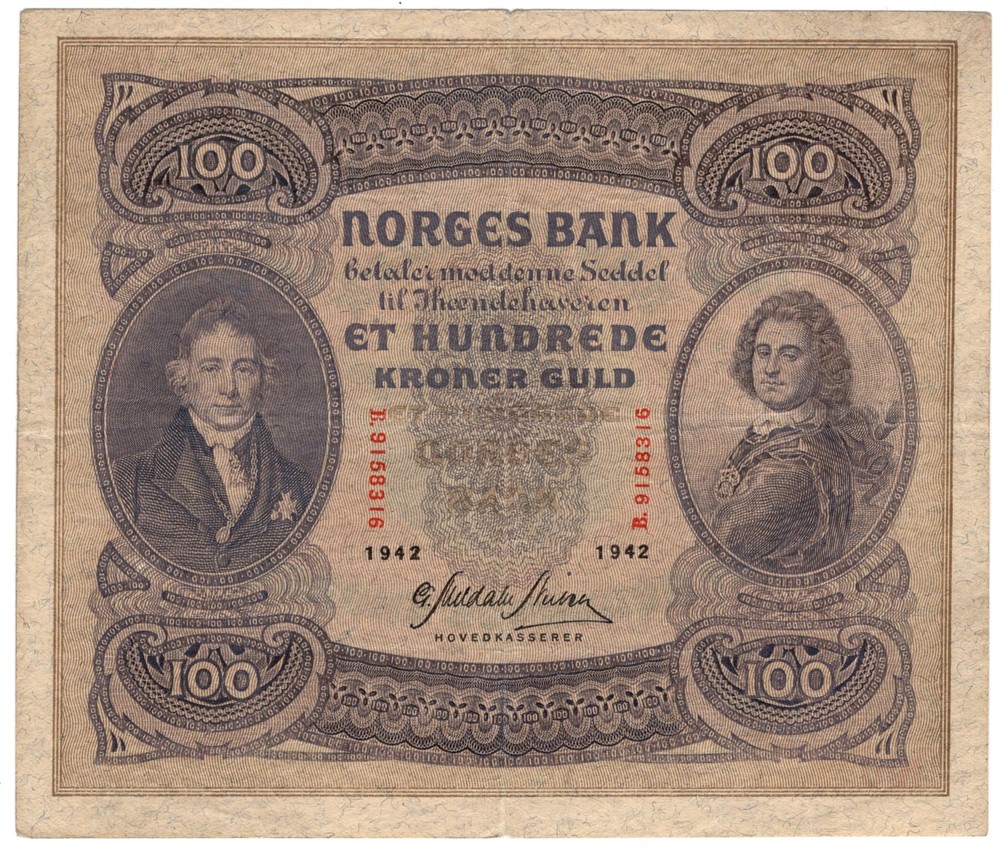 100 kroner 1942 B.9158316. Kv.1/1+