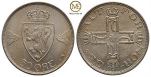 50 øre 1922 Haakon VII. Uten hull. Kv.0