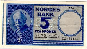 5 kroner 1955 A og 1956 D Kv.1+,1