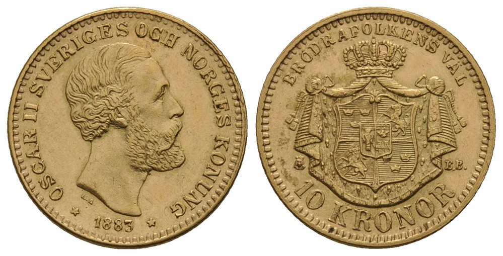 10 kronor 1883 Oscar II. Kv.0/01