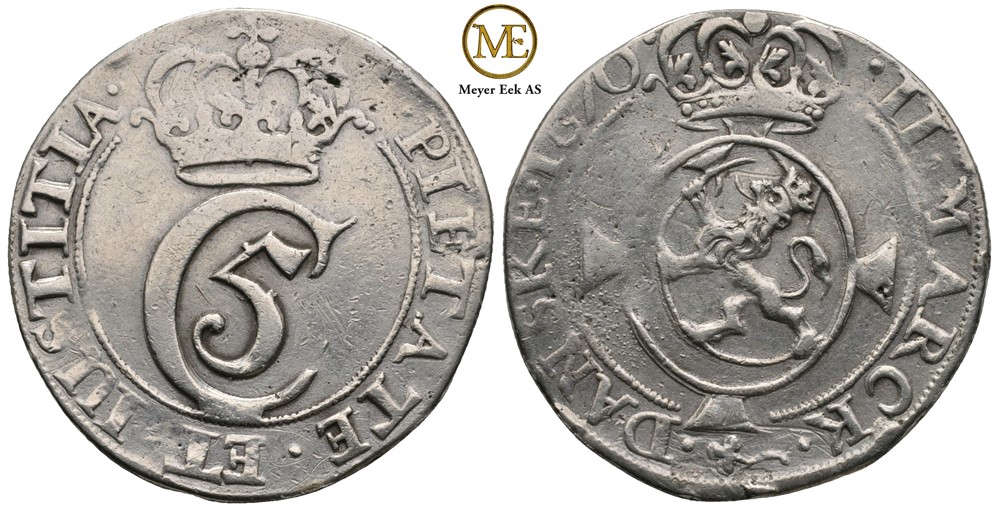 2 mark 1670 Christian V. Kv.1