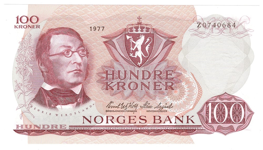 100 kroner 1977 Z.0740684. Erstatningsseddel. Kv.0