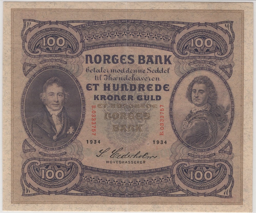 100 kroner 1934 B.0333757. Kv.1+