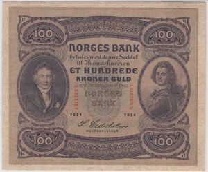 100 kroner 1934 B.0333757. Kv.1+