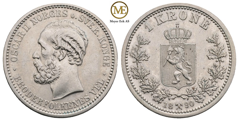 1 krone 1890 Oscar II. Kv.1+/01
