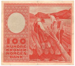 100 kroner 1953 Z.0123010. Erstatningsseddel. RR-seddel. Kv.1/1+
