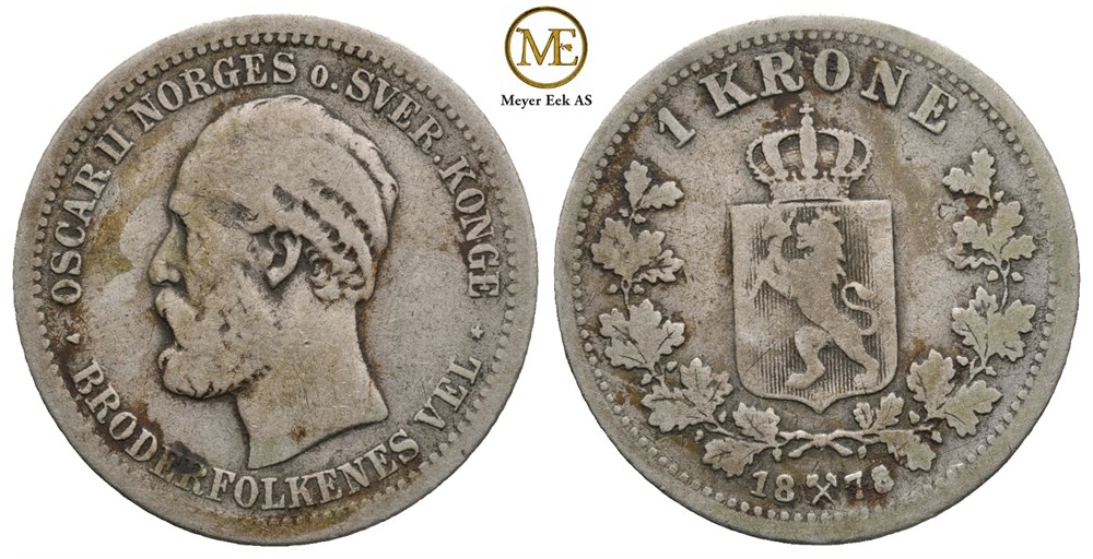 1 krone 1878 Oscar II. Kv.1