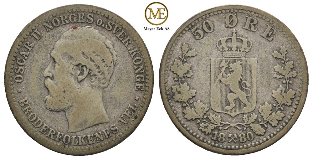 50 øre 1880 Oscar II. Kv.1-