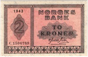 2 kroner 1943 C.1506789. 66 EPQ