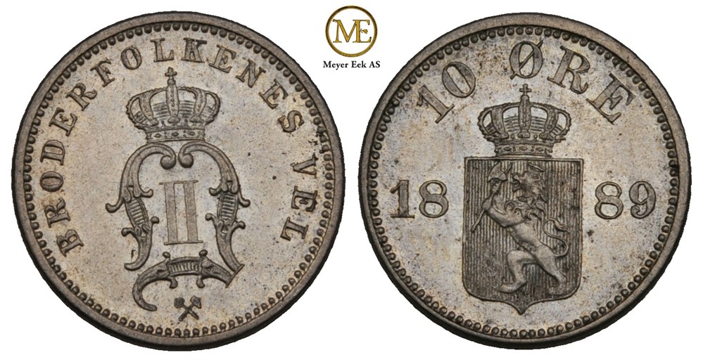 10 øre 1889 Oscar II. Kv.0