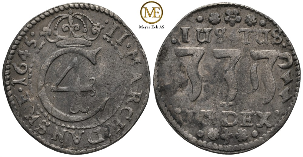 2 mark 1645 Christian IV. Kv.1+