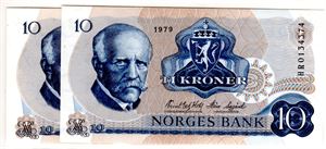 10 kroner 1979 HR og HS erstatning Kv.0