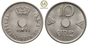 10 øre 1938 Haakon VII. Kv.0