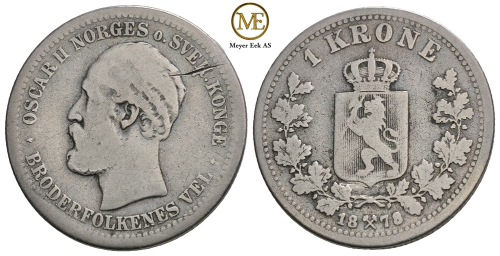 1 krone 1878 Oscar II. Kv.1/1-