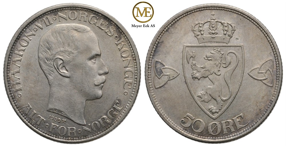 50 øre 1909 Haakon VII. Kv.0