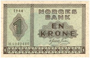 1 krone 1944 H.1042440. Kv.0