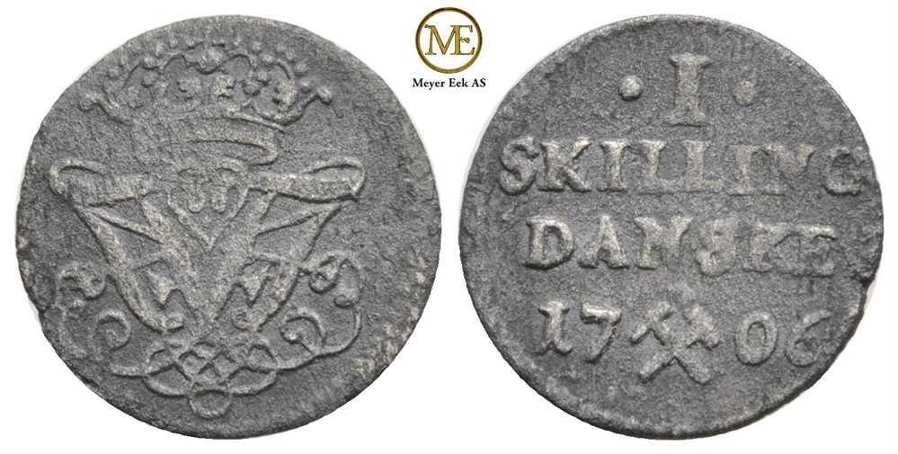 Skilling 1706 Frederik IV. Kv.1/1+