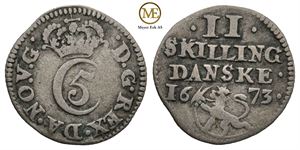 2 skilling 1673 Christian V. Kv.1/1+