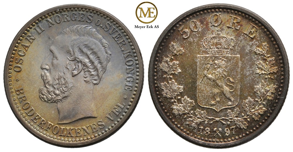 50 øre 1897 Oscar II. Prakt eksemplar