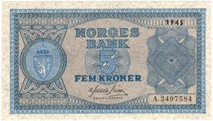 5 kroner 1945 A.3497584. Kv.0/01