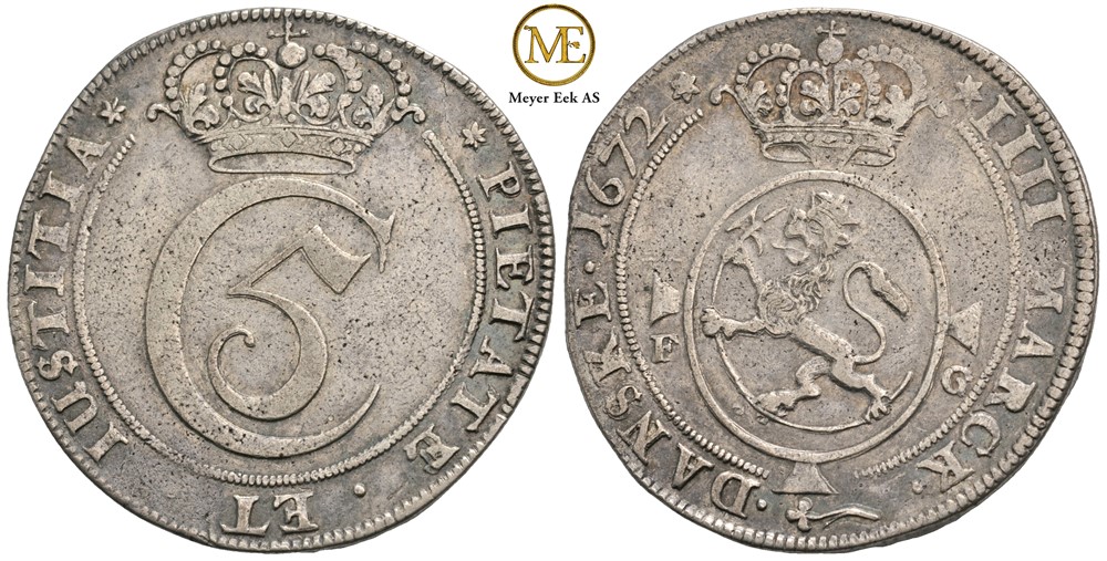4 mark 1672 Christian V. Kv.1+