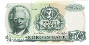 50 kroner 1982 Z.0522205. Erstatningsseddel. Kv.0