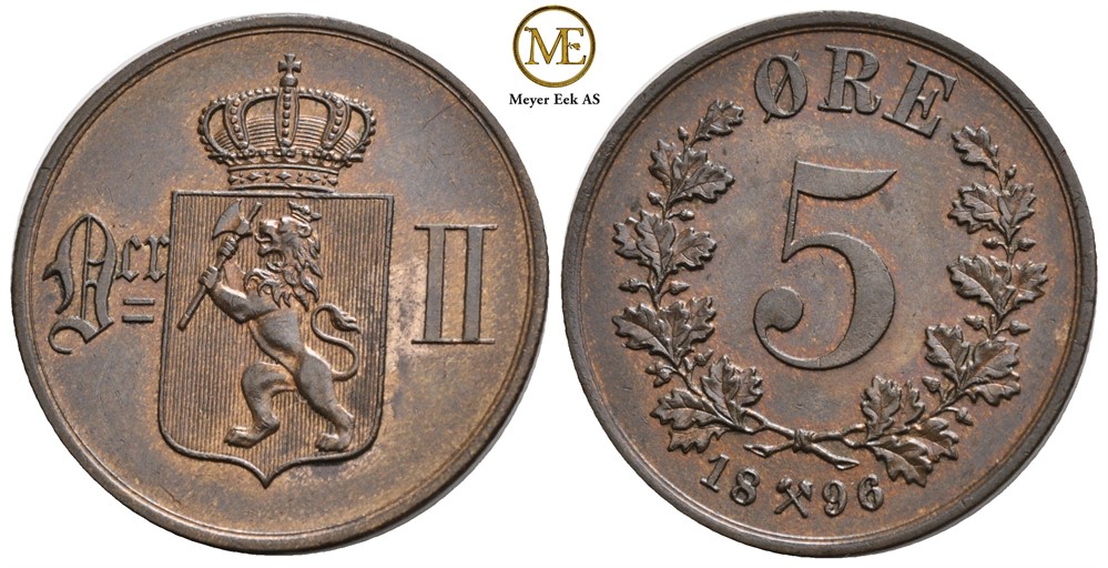5 øre 1896 Oscar II. Kv.0/01