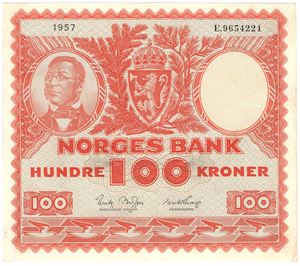 100 kroner 1957 E.9654221. Kv.1+