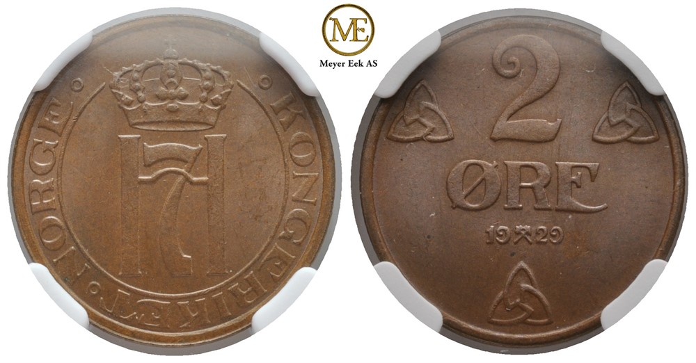 2 øre 1929 Haakon VII. Kv.0