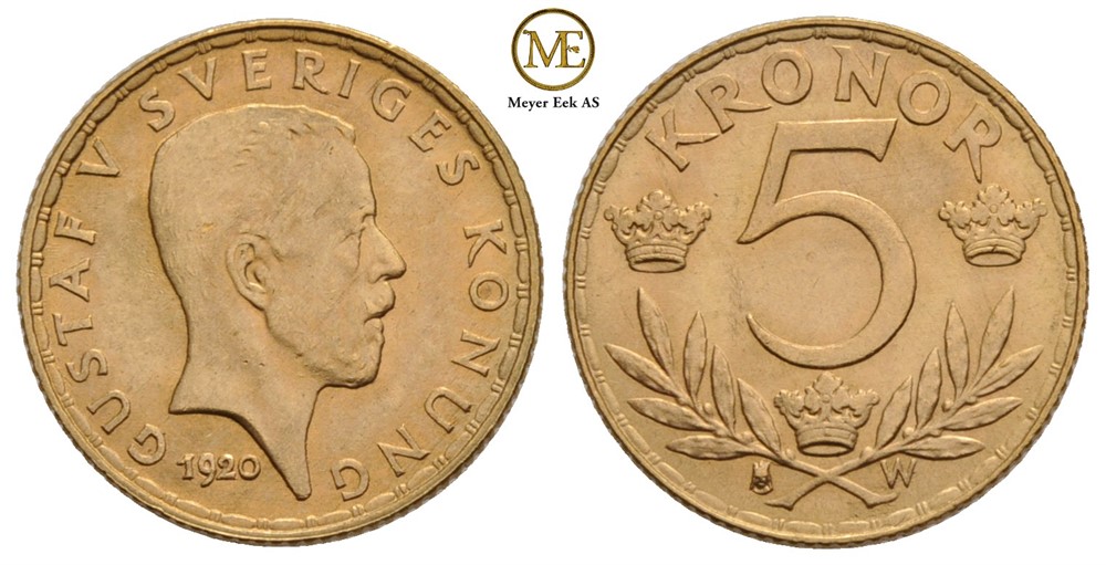 5 kroner 1920 Gustav V. Kv.0/01