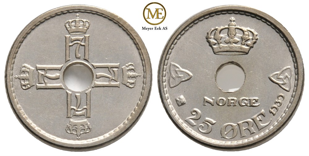 25 øre 1939 Haakon VII. Kv.0