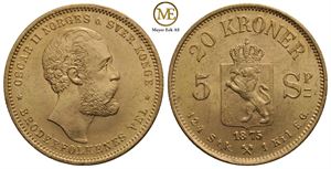 20 kroner /5 Spc. 1875 Oscar II. Kv.0/01