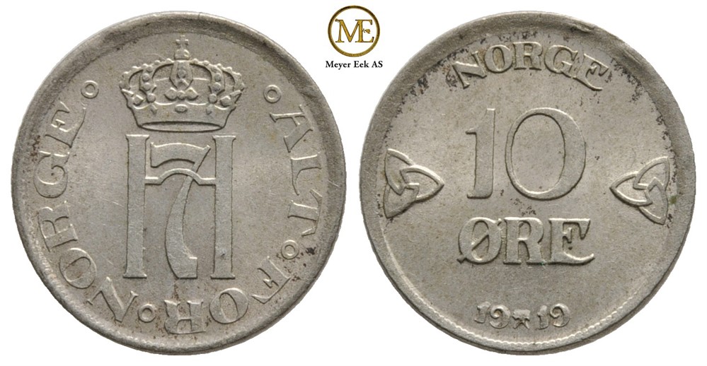 10 øre 1919 Haakon VII. Kv.0