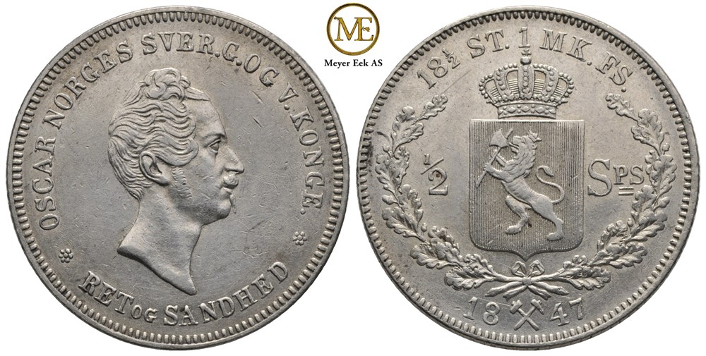 1/2 speciedaler 1847 Oscar I. Kv.01